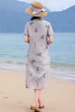 Heloise Immaculate Mandarin Collar Floral Ramie Cheongsam Qipao Dress