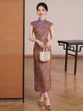 Tempo Grand Shimmering Brocade Cheongsam Dress Frog Buttons Qipao