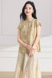 Theodora Yellow Green Short Sleeve Cheongsam Top