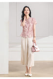 Diamond 2-Piece Floral Wide-Leg Pants Cheongsam Top