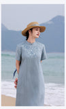 Stella Flowing Linen Embroidered Cheongsam Qipao Dress