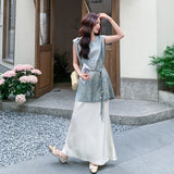 Equinox 2-Piece Ink-Dye Satin Cheongsam Set
