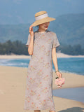 Sky Woven Gray Embroidered Cheongsam Dress