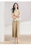 Diamond 2-Piece Floral Wide-Leg Pants Cheongsam Top