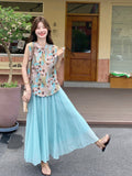 Lily 2-Piece Oil Painting Print Cheongsam Set