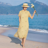 Arabella Light Yellow Embroidered Cheongsam Dress