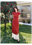 Larkspur Darling Red Modified Cheongsam Dress Tassel Spliced Qipao