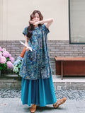 Queen 2-Piece Blue Print Cheongsam Set