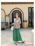 Rosalinda 2-Piece Printed Vest Wide-Leg Pants Cheongsam
