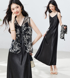 Zara 2-Piece Black Embroidered Cheongsam Set