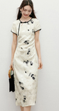 Vega Black Floral Chiffon Cheongsam Dress