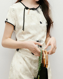 Vega Black Floral Chiffon Cheongsam Dress