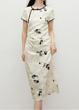Vega Black Floral Chiffon Cheongsam Dress