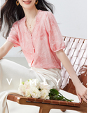 Rita Pink Lace V-Neck Cheongsam Top