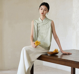 Poinsettia Elevated Stand Collar Cheongsam Qipao Vest Frog Buttons