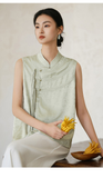 Poinsettia Elevated Stand Collar Cheongsam Qipao Vest Frog Buttons