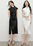 Yuan Sheer Modern Lavender Cheongsam Qipao Dress