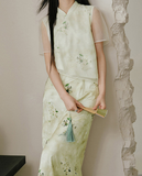 Raya Early Green Flower Cheongsam Top