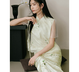 Raya Early Green Flower Cheongsam Top