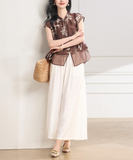 Adela 2-Piece Coffee Green Flower Cheongsam Set