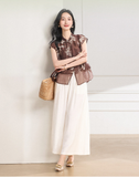 Adela 2-Piece Coffee Green Flower Cheongsam Set