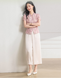 Diamond 2-Piece Floral Wide-Leg Pants Cheongsam Top