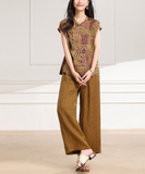 Emma 2-Piece Green Brown Pattern Cheongsam Set
