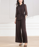 Onyx 2-Piece High Gray Wide-Leg Cheongsam Set