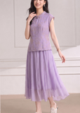Allegro 2-Piece Light Purple Mist Cheongsam Set