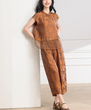 Vogue 2-Piece Yellow Brown Flower Cheongsam Set