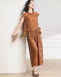 Vogue 2-Piece Yellow Brown Flower Cheongsam Set