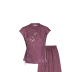 Imogen 2-Piece Plum Purple Khaki Cheongsam Set