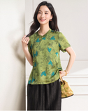 Glimmer Green Blue Pattern Cheongsam Top