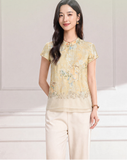 Gentle Green Yellow Pattern Cheongsam Top