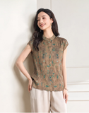 Rigel Brown Green Pattern Silk Cheongsam Top