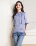 Clarice Blue Rice Pattern Silk Cheongsam Top