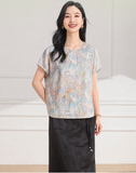 Kira Blue Purple Pattern Cheongsam Top