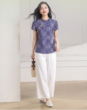 Rowena 2-Piece Blue Rice Pattern Cheongsam Top
