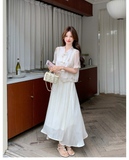 Aquamarine 2-Piece Embroidered Top Cheongsam Set