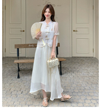 Aquamarine 2-Piece Embroidered Top Cheongsam Set