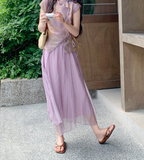 Equinox 2-Piece Purple Short-Sleeve Cheongsam Set