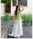 Esteemed 2-Piece Jacquard Vest Pants Set Cheongsam