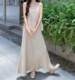 Quintina 2-Piece Satin Crochet Cheongsam Dress