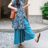 Queen 2-Piece Blue Print Cheongsam Set