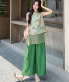 Geranium 2-Piece Butterfly Print Mesh Cheongsam Set