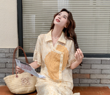 Garnet 2-Piece Beige Lace V-Neck Cheongsam Set