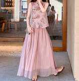 Topaz 2-Piece Pink Jacquard Cheongsam Set