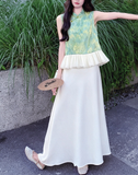 Sodalite 2-Piece Satin Frog Button Cheongsam Set