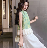 Sodalite 2-Piece Satin Frog Button Cheongsam Set