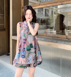 Amara 2-Piece Print Sleeveless Cheongsam Set